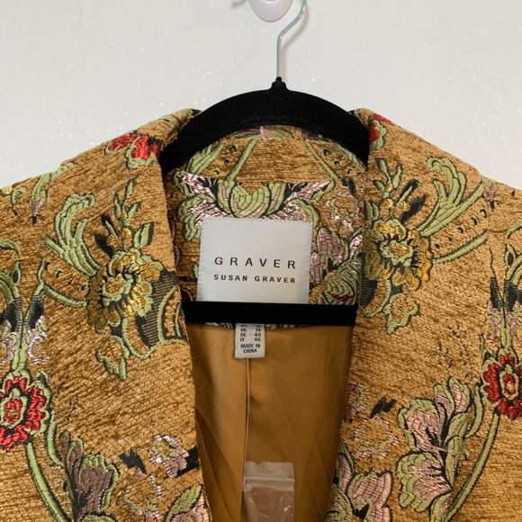 Susan Graver Jacquard Tapestry Coat US 10 NWOT Jacket Metallic Brocade Blazer - Picture 3 of 14